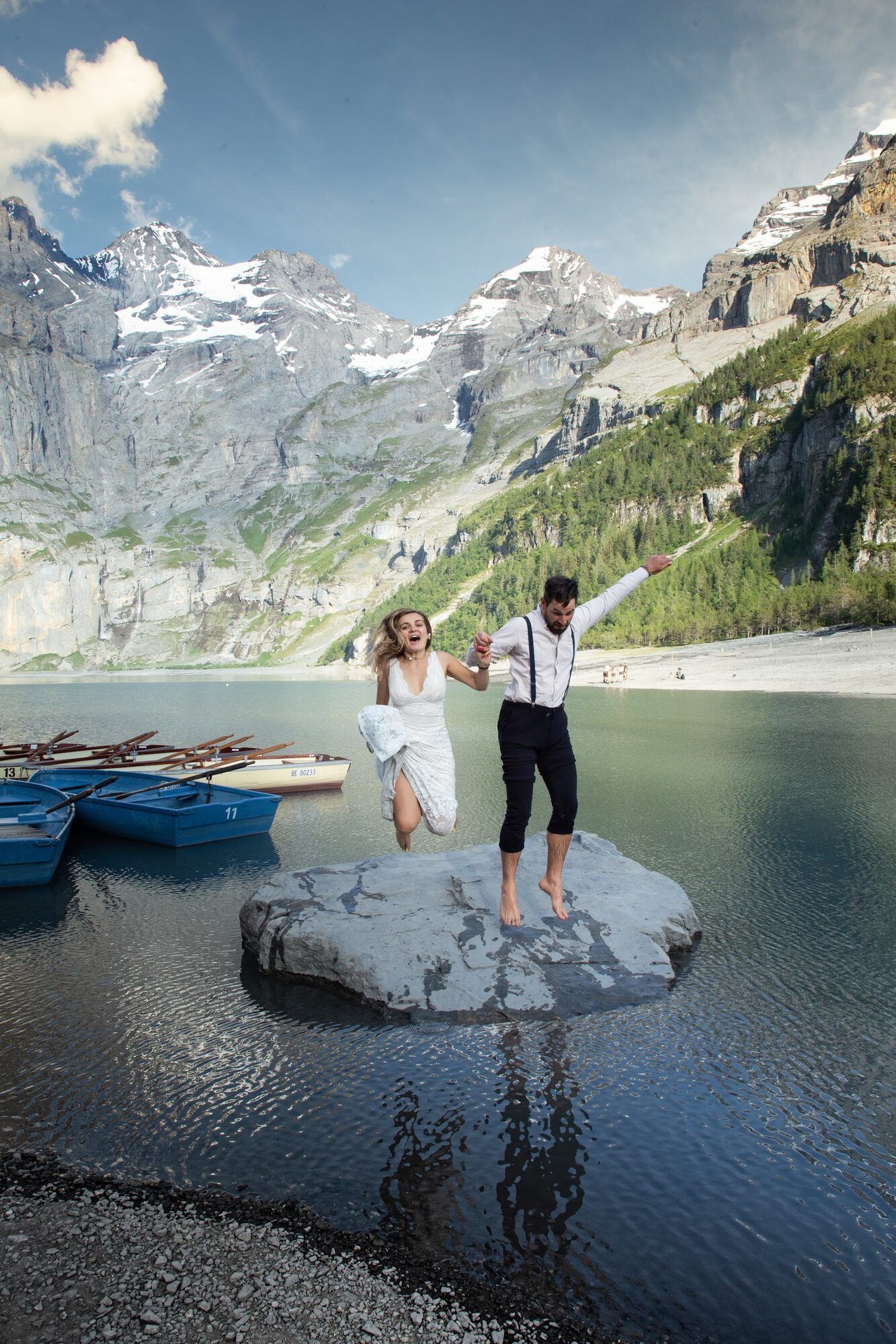 Dancing on a rock in the water