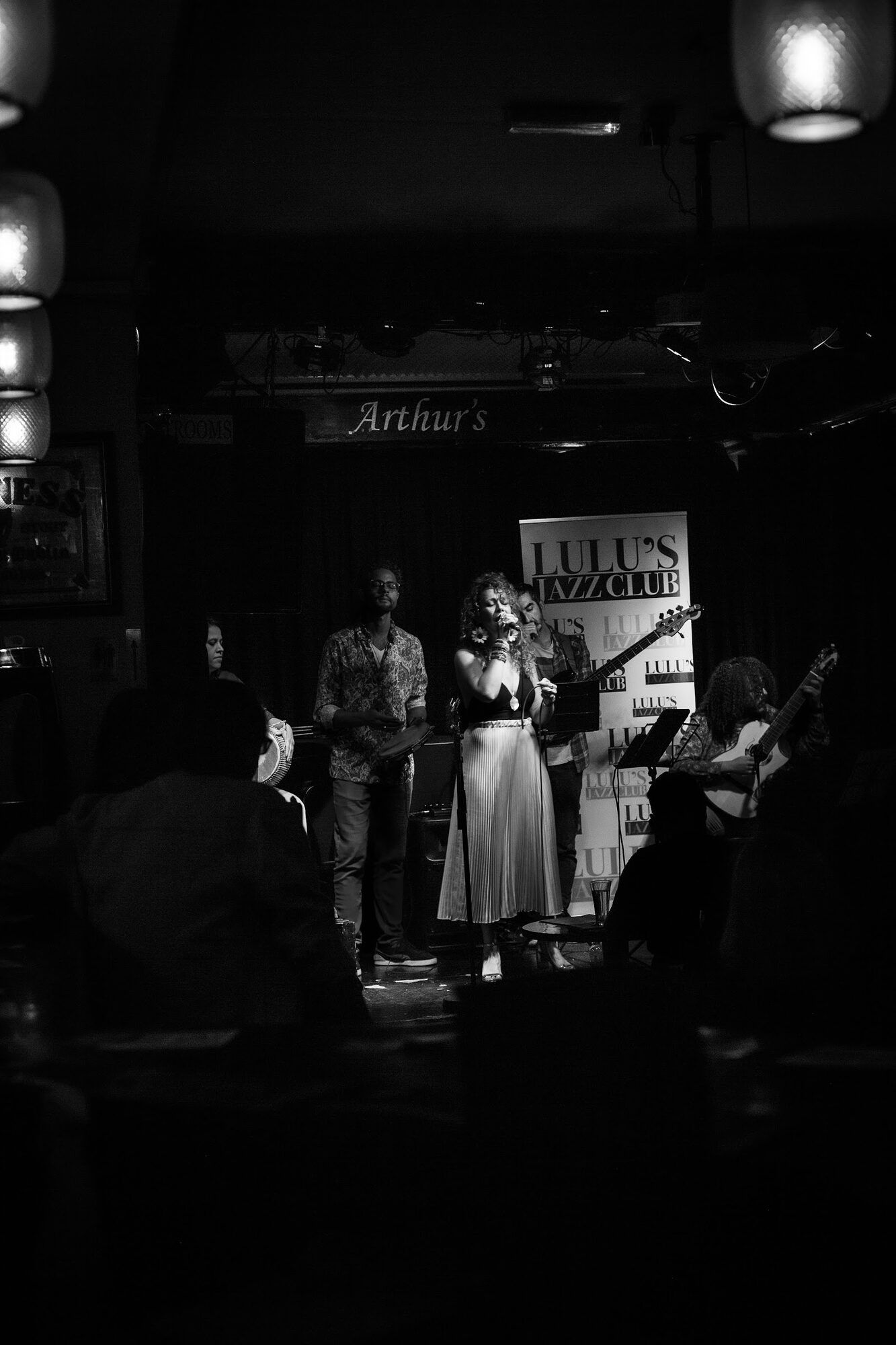 Black and white: the stage seen from the back of the club